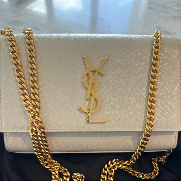Yves Saint Laurent Handbags - Yves Saint Laurent Kate Small White and Gold Chain Bag